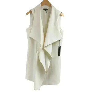 Donna Karan Modern Ivory Long Double Breasted Poly Vest Hook Closure Size 4 NWT